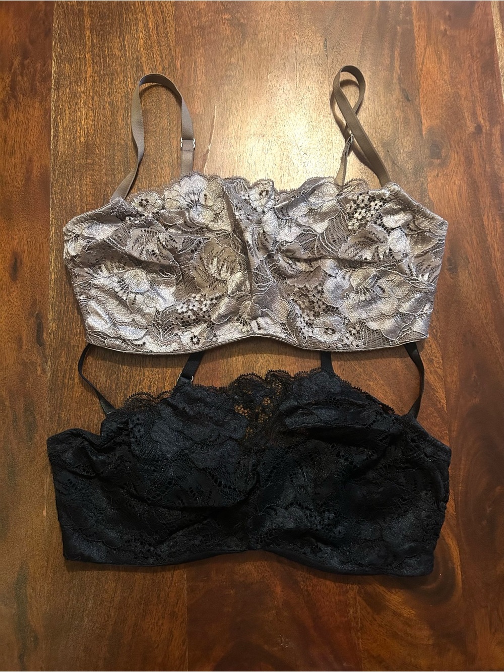 Soma Lace Cami Bra Bundle of Two Bralettes Unlined 32DD - Black and Taupe